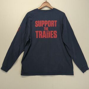 Carhartt Support The Trades Long Sleeve Navy T Shirt Large Loose Fit Pocket Tee